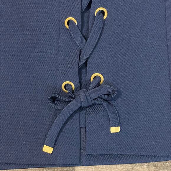 Kensie Lace Up Mini Skirt Hardware Detail Back Zip Textured Navy Blue Women's XS - Picture 3 of 10